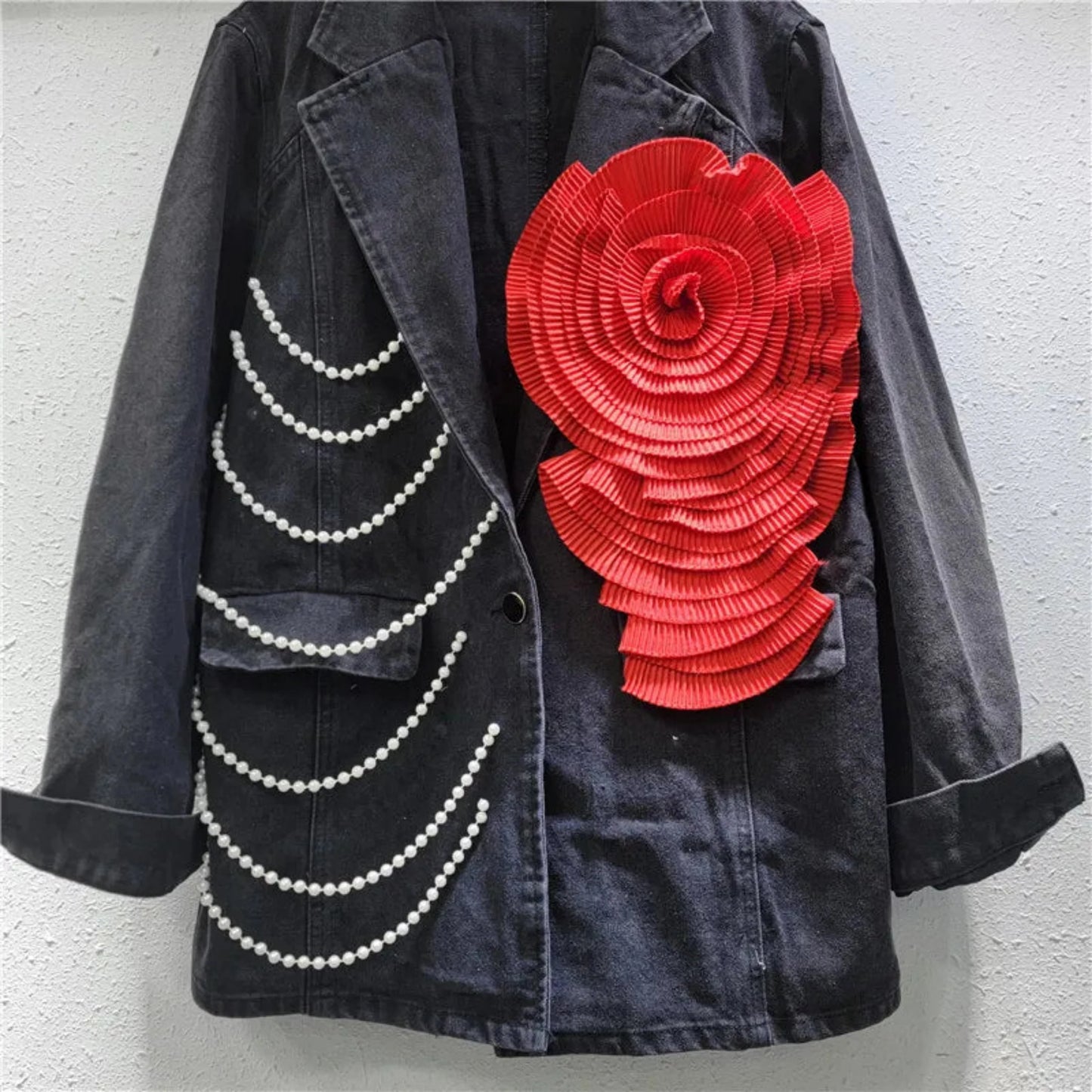 Luxury Black Denim Oversized Coat