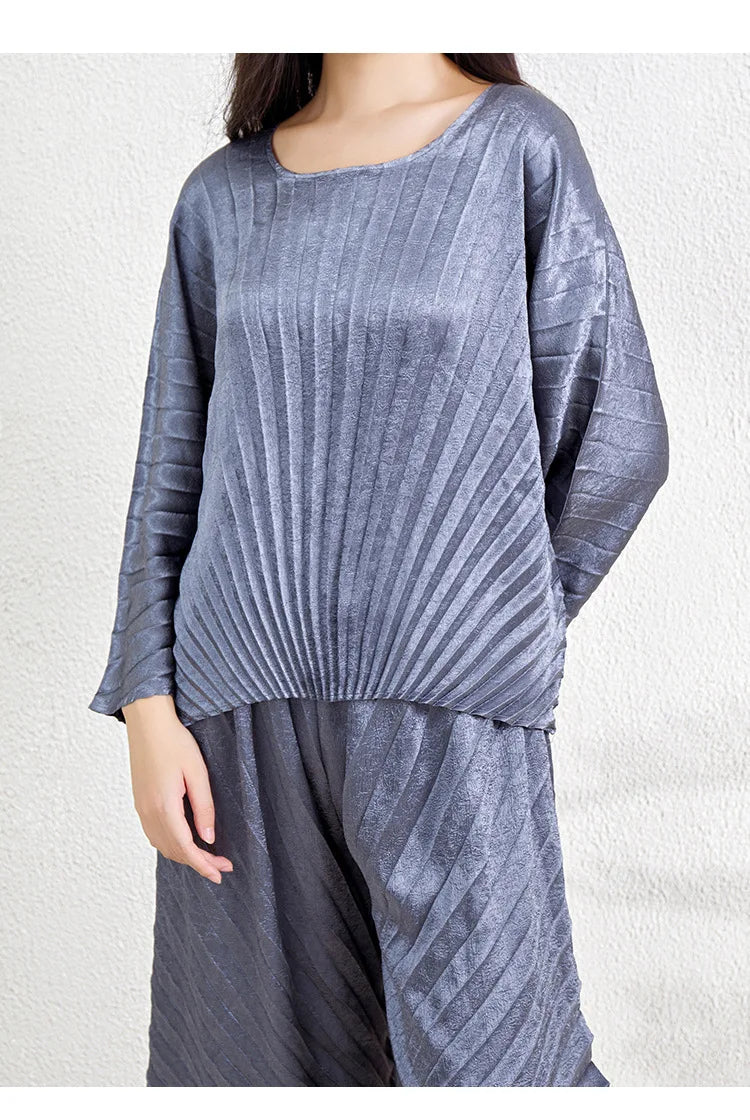 Women's Wide Leg Pleated Two-Piece Set