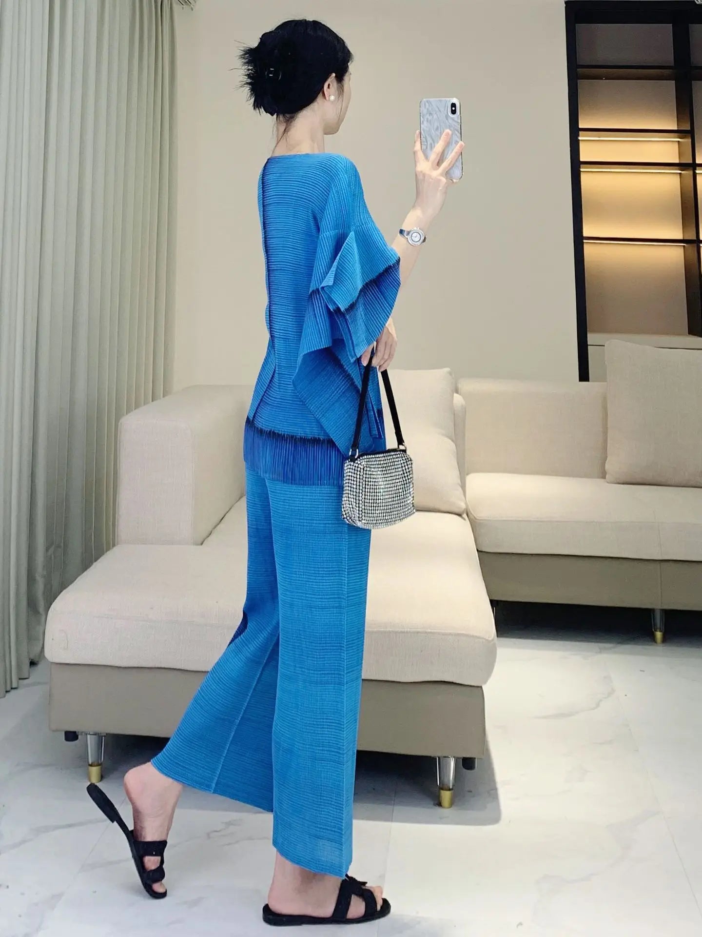 Luxe Japanese Pleats Pull-On Pants & Top Co-Ord Set