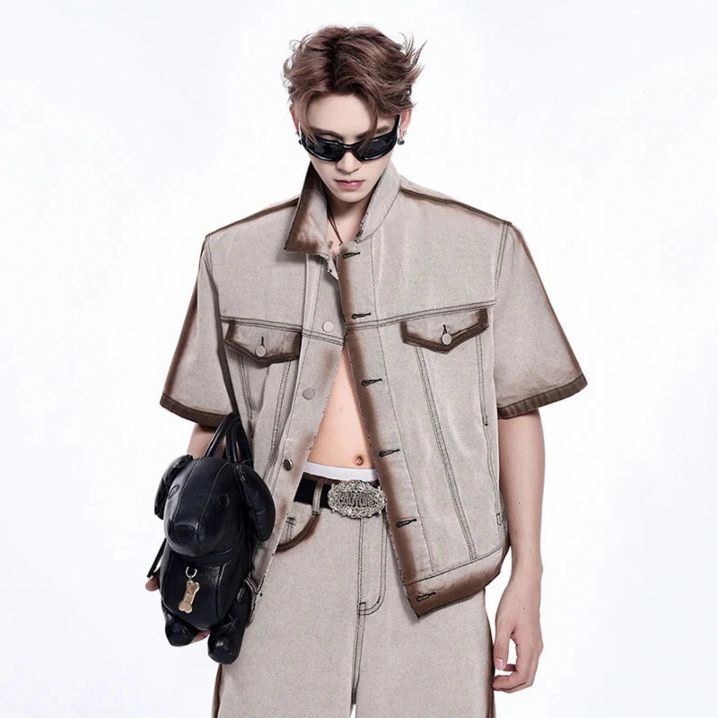Men's Denim Wide Leg Casual Set