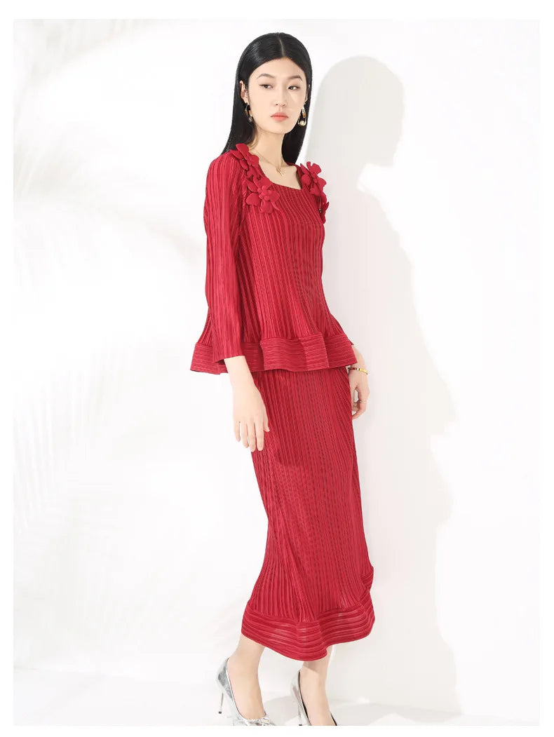 Luxury Pleated Top & Skirt - Designer, Formal Event Outfit