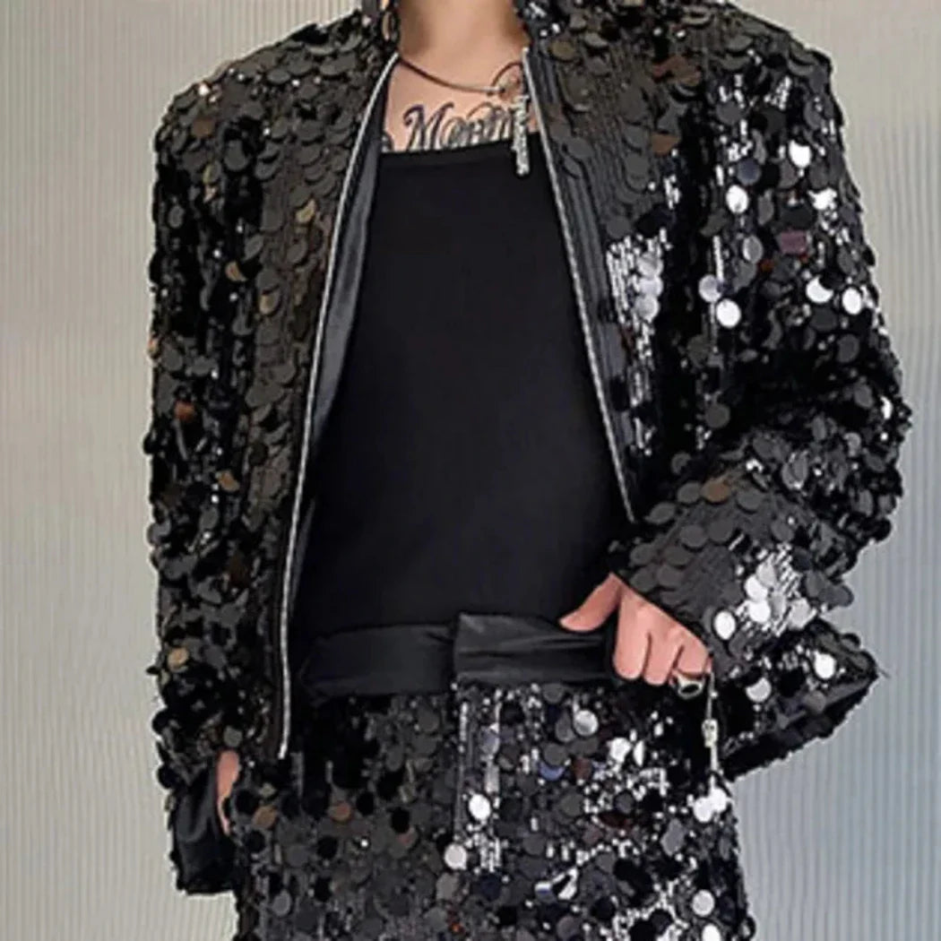 Men's Luxury Sequin Jacket & Pants 2-Piece Suit Set