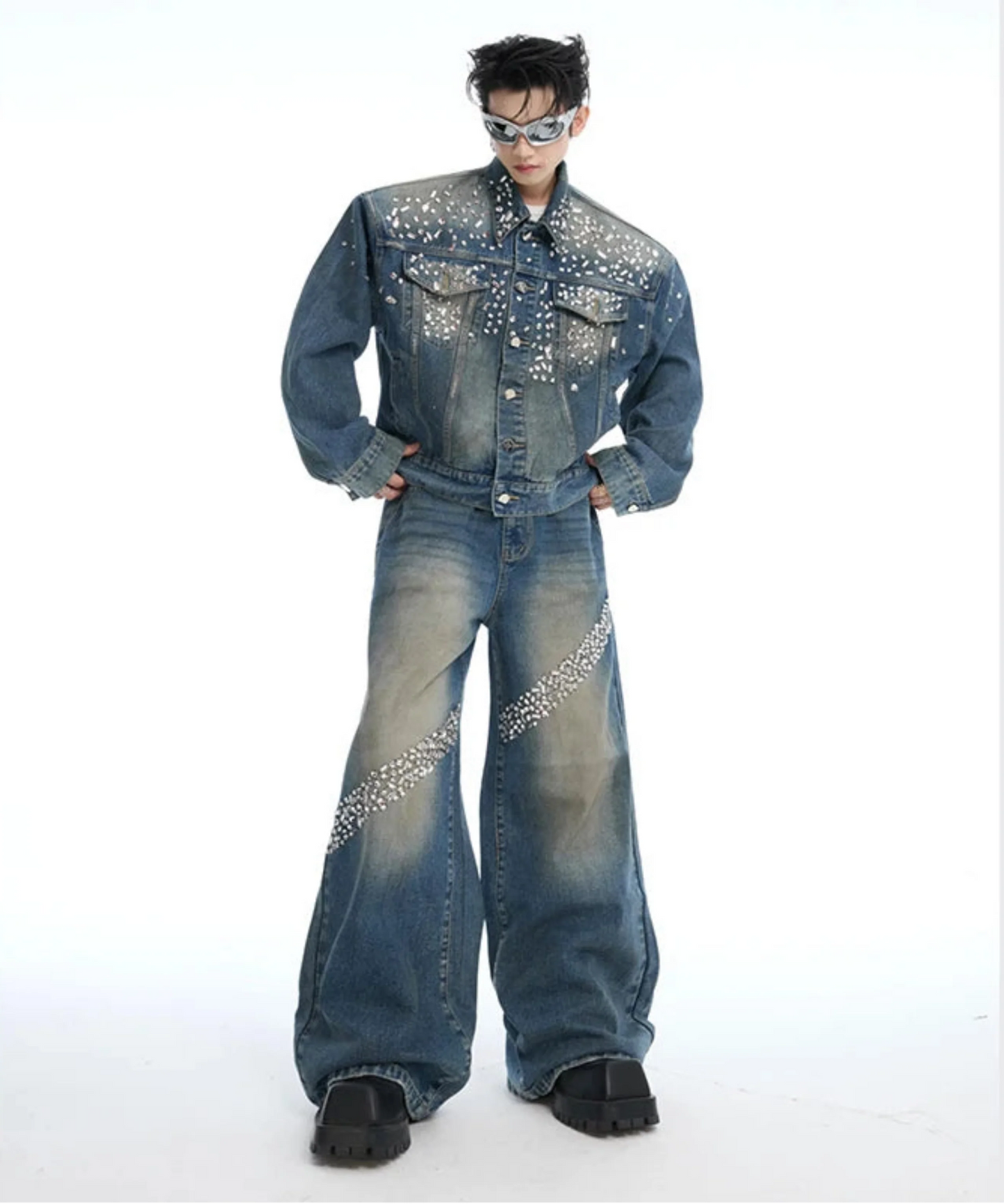 Men's Embellished Denim Trucker Jacket