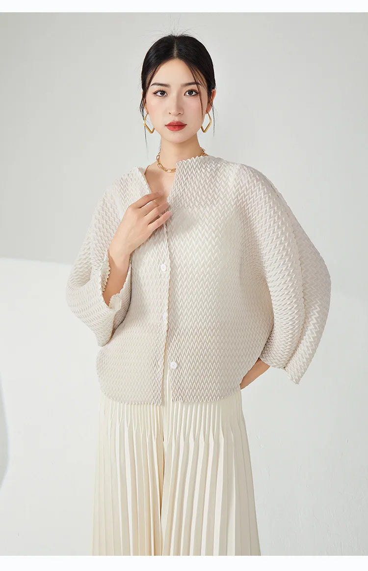 Genuine Pleated Wide Leg Pants & Cardigan Set