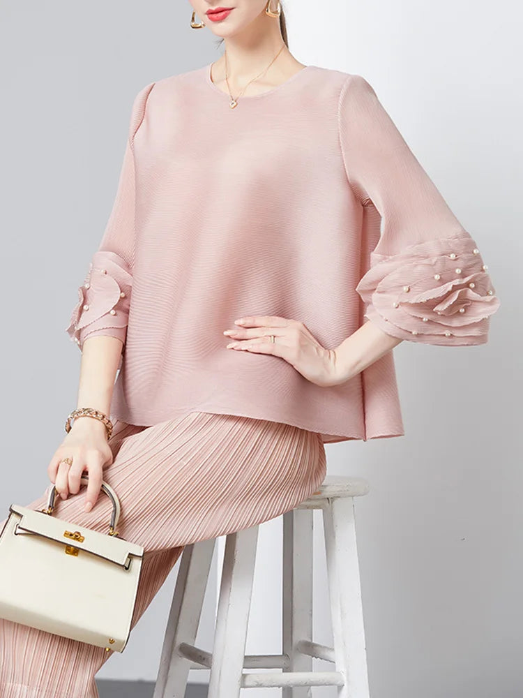 Women's Plissé Top & Cropped Pant Set