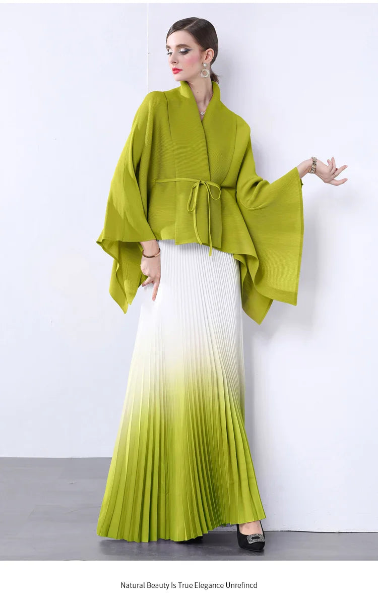 100% Real Pleated 2-Piece Long Skirt Set