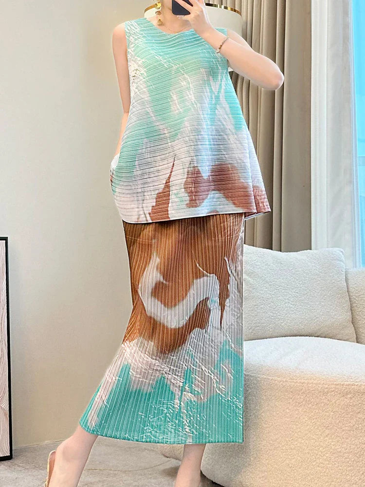 Exclusive Plissé Pleated Skirt & Sleeveless Top Set