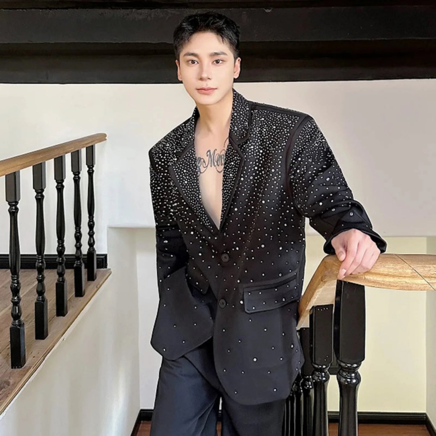 Luxury Men's Black Embellished Blazer
