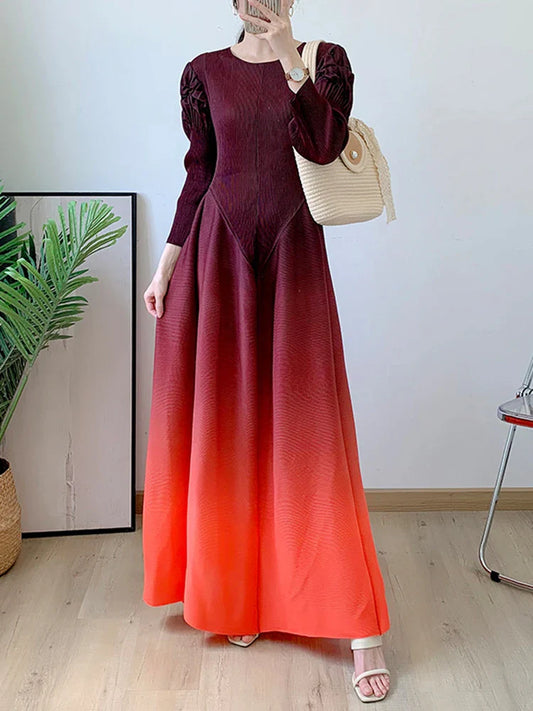 Women's Petite Long Sleeve Pleated Midi Dress
