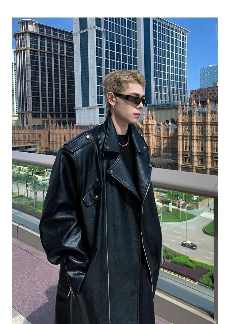 Men's Faux Leather Extra Long Trench Coat | Luxury Streetwear