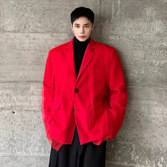 Men's Red Mesh Loose Fit Blazer