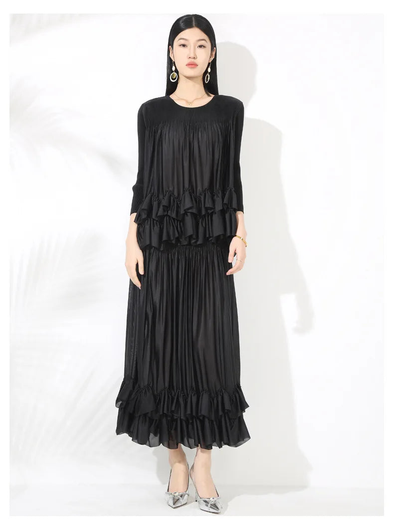 Luxury Ruffled Pleated Skirt 2-Piece Set