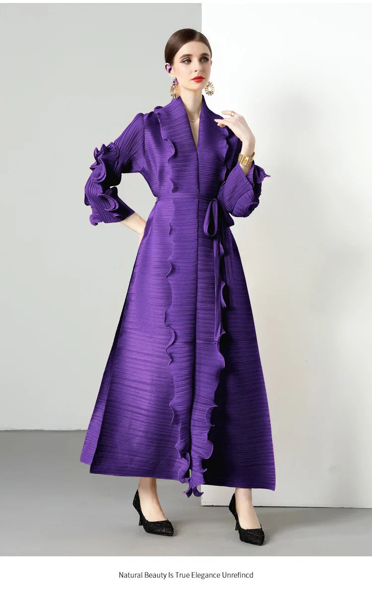 Women's Loose Fit Pleated Long Coat â€?Elegant Outerwear