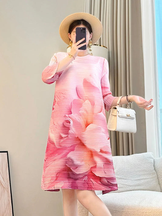 Luxury Pleated Floral Midi Dress