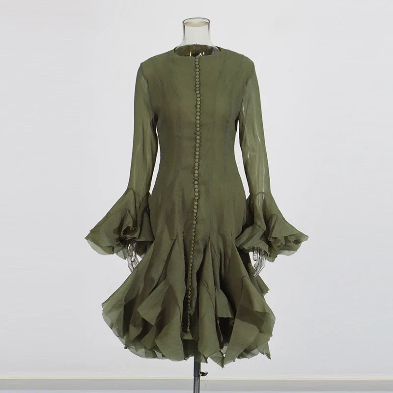 Fitted Bell Sleeve Chiffon Mini Dress