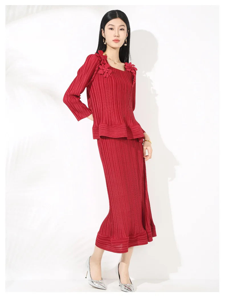 Luxury Pleated Top & Skirt - Designer, Formal Event Outfit