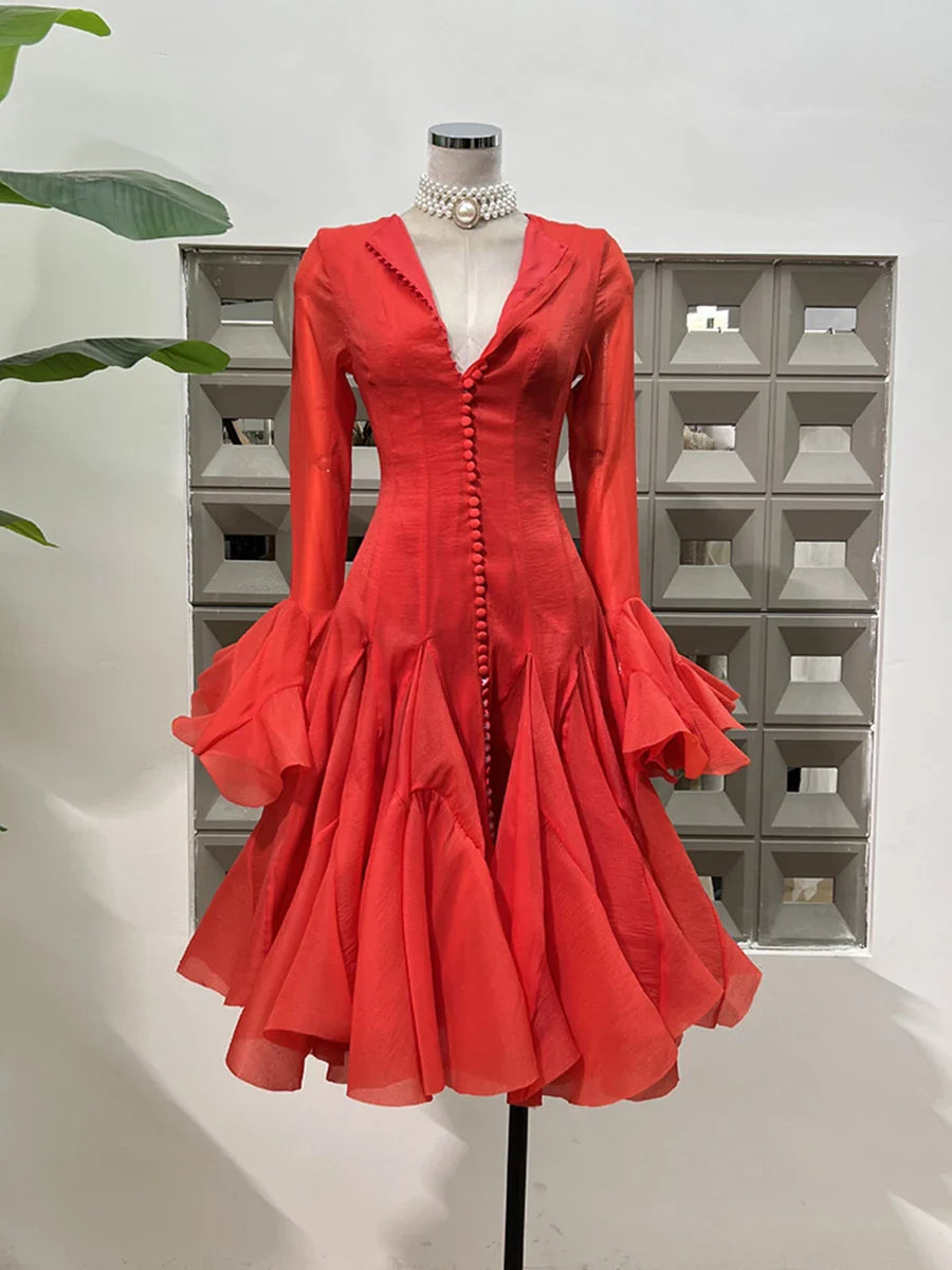 Fitted Bell Sleeve Chiffon Mini Dress