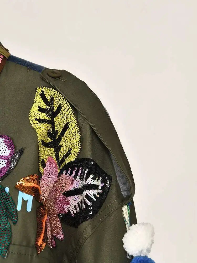 Luxe Patchwork Ruffled Bomber Jacket