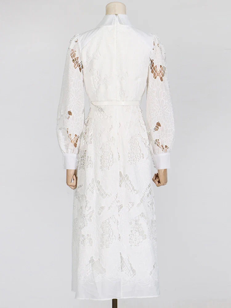 Fit & Flare Floral Lace Midi Dress
