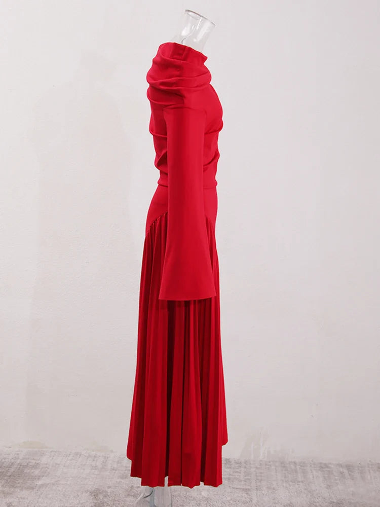 Asymmetric Long Sleeve Off-Shoulder Slit Dress