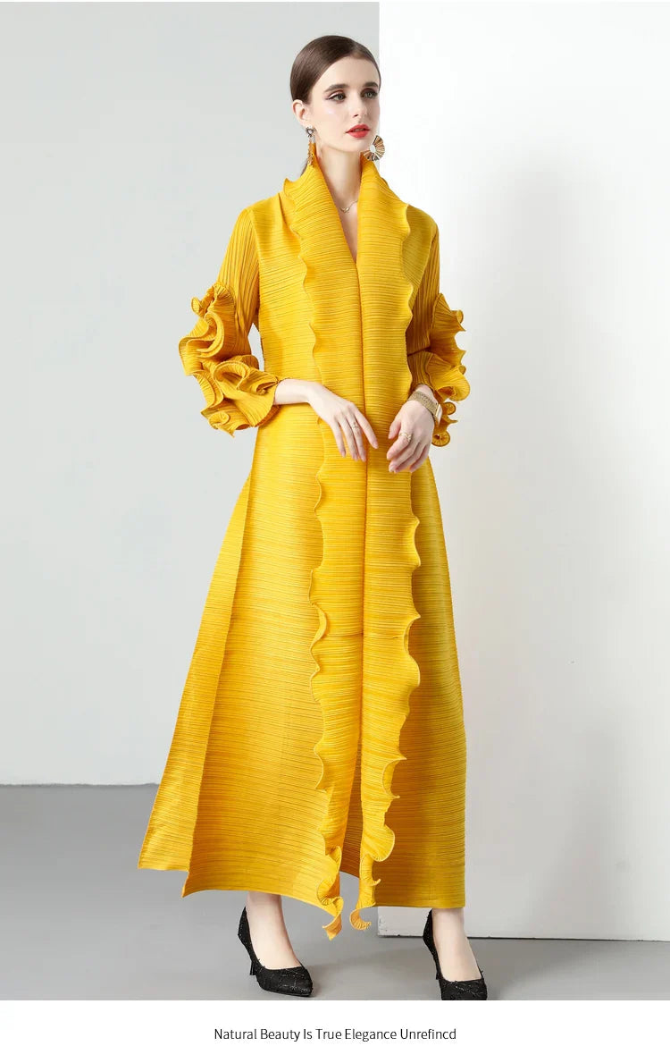 Women's Loose Fit Pleated Long Coat â€?Elegant Outerwear
