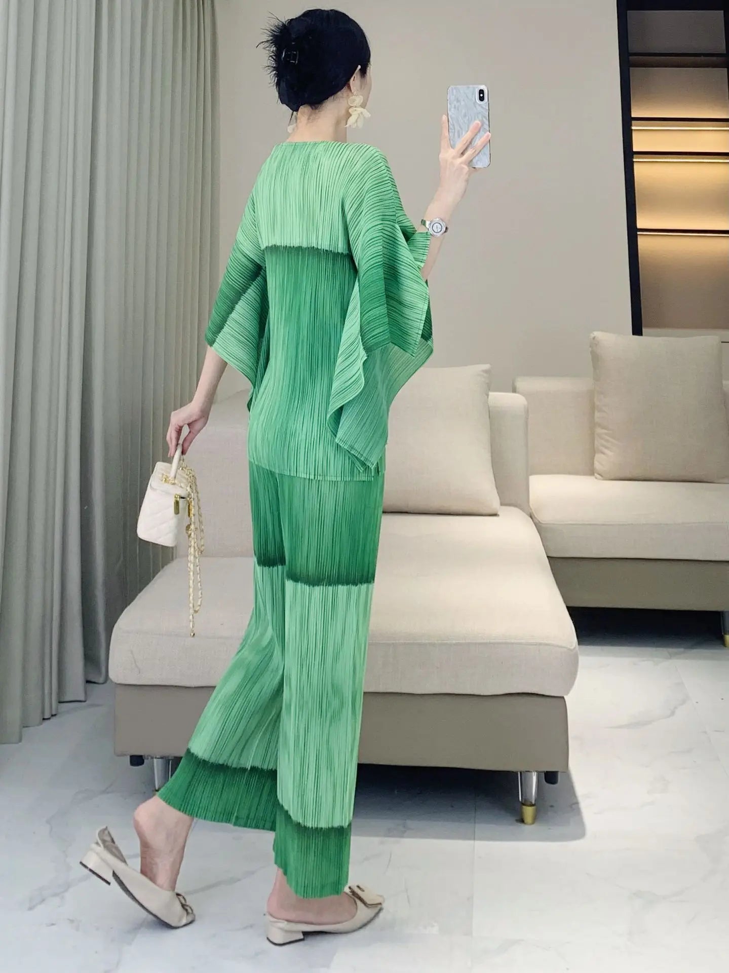 Luxe Japanese Pleats Pull-On Pants & Top Co-Ord Set