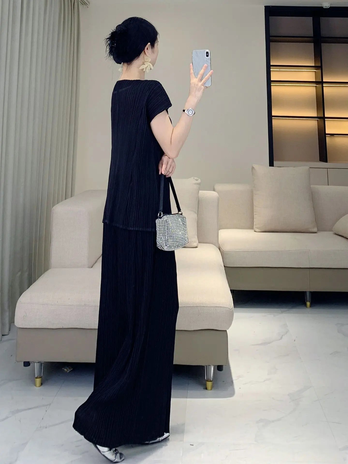 Elegant Pleated Wide-Leg Pants Set