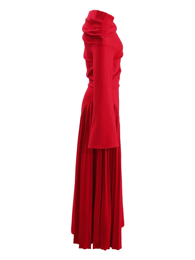 Asymmetric Long Sleeve Off-Shoulder Slit Dress