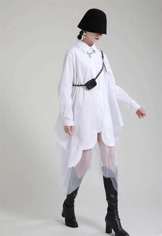 Avant-Garde Asymmetric Hem Tunic Dress