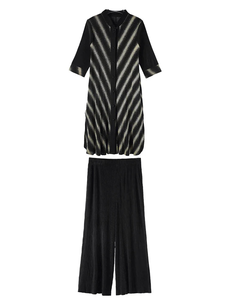 Petite Plissé Pleated 3/4 Sleeve 2-Piece Pant Set