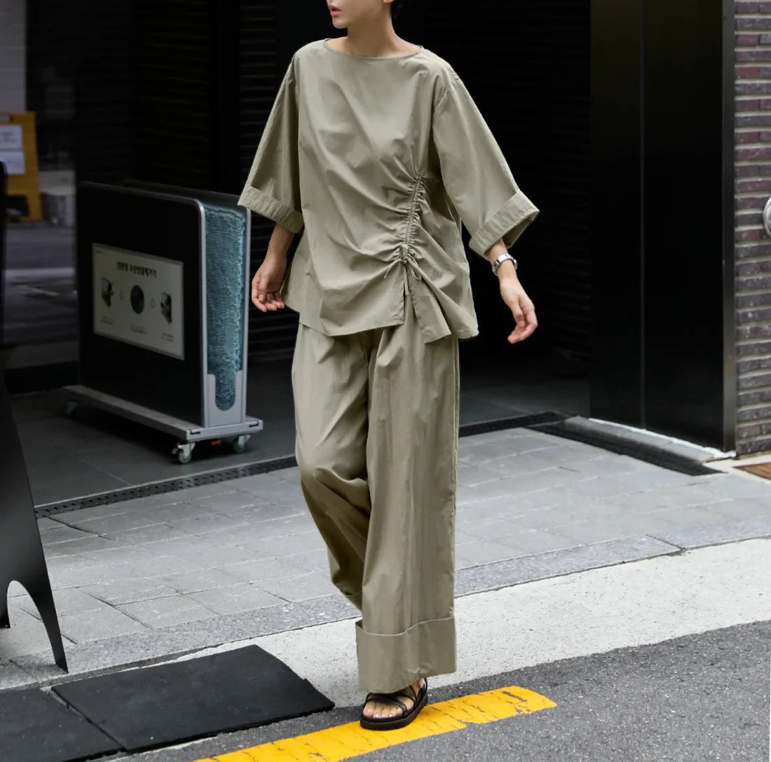Japanese Cotton Top with Asymmetrical Ruching