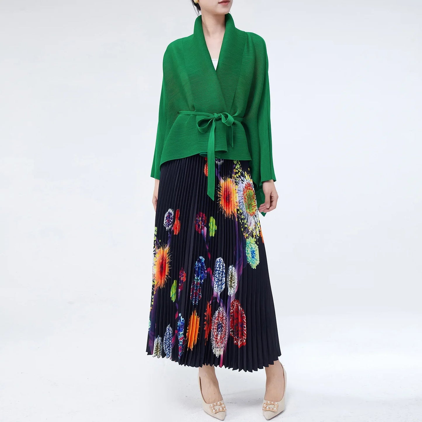 Wrap Top & Pleated Skirt Set