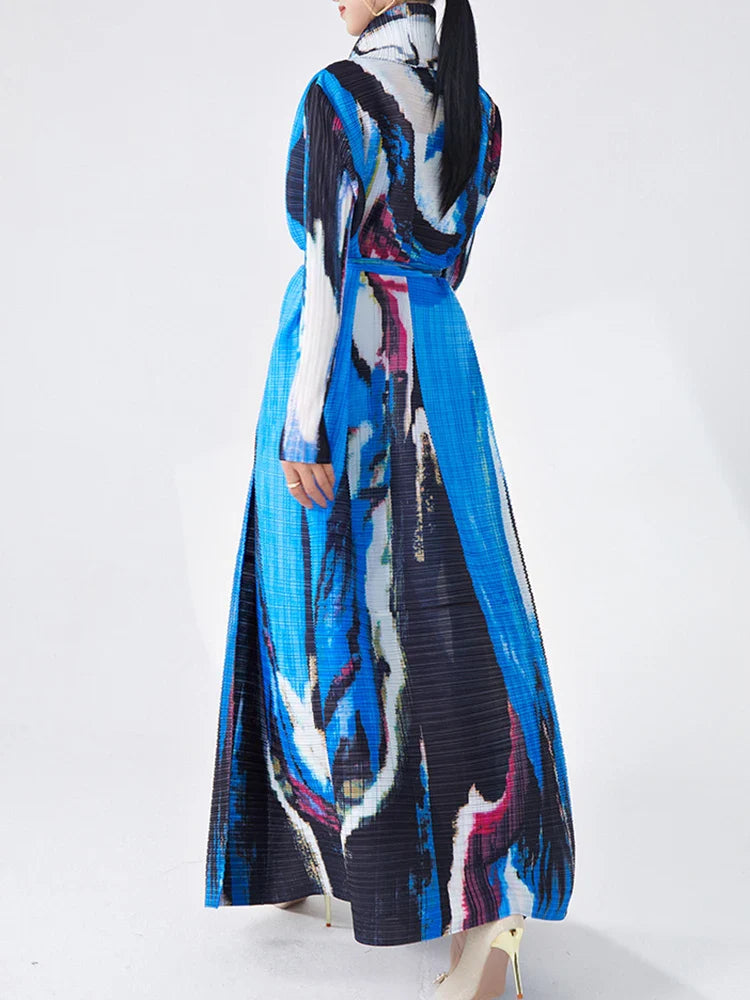 Luxe Truly Pleated Windbreaker - Blue Long Robe Coat