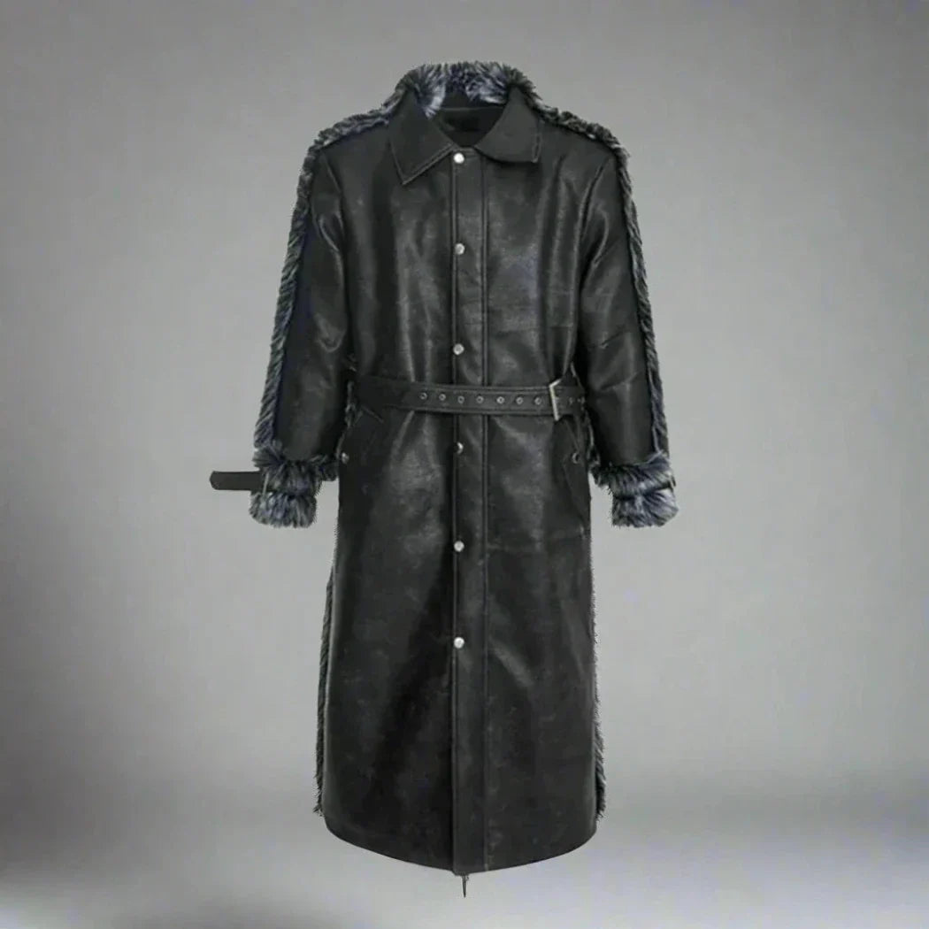 Men's Luxury Faux Leather Fur Extra Long Coat