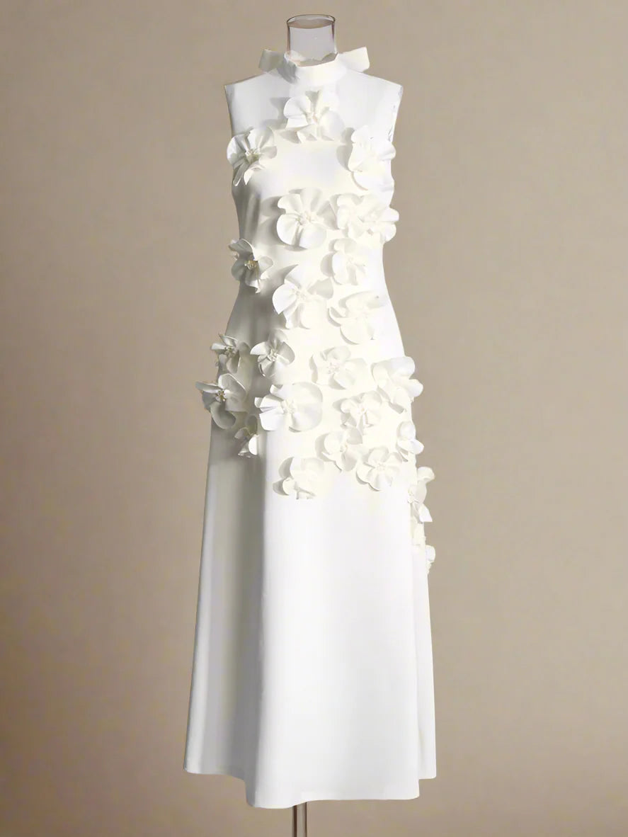 Luxe 3D Floral Midi Sleeveless Dress