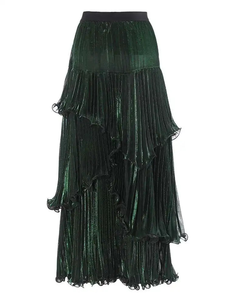 Metallic Tiered Midi Skirt