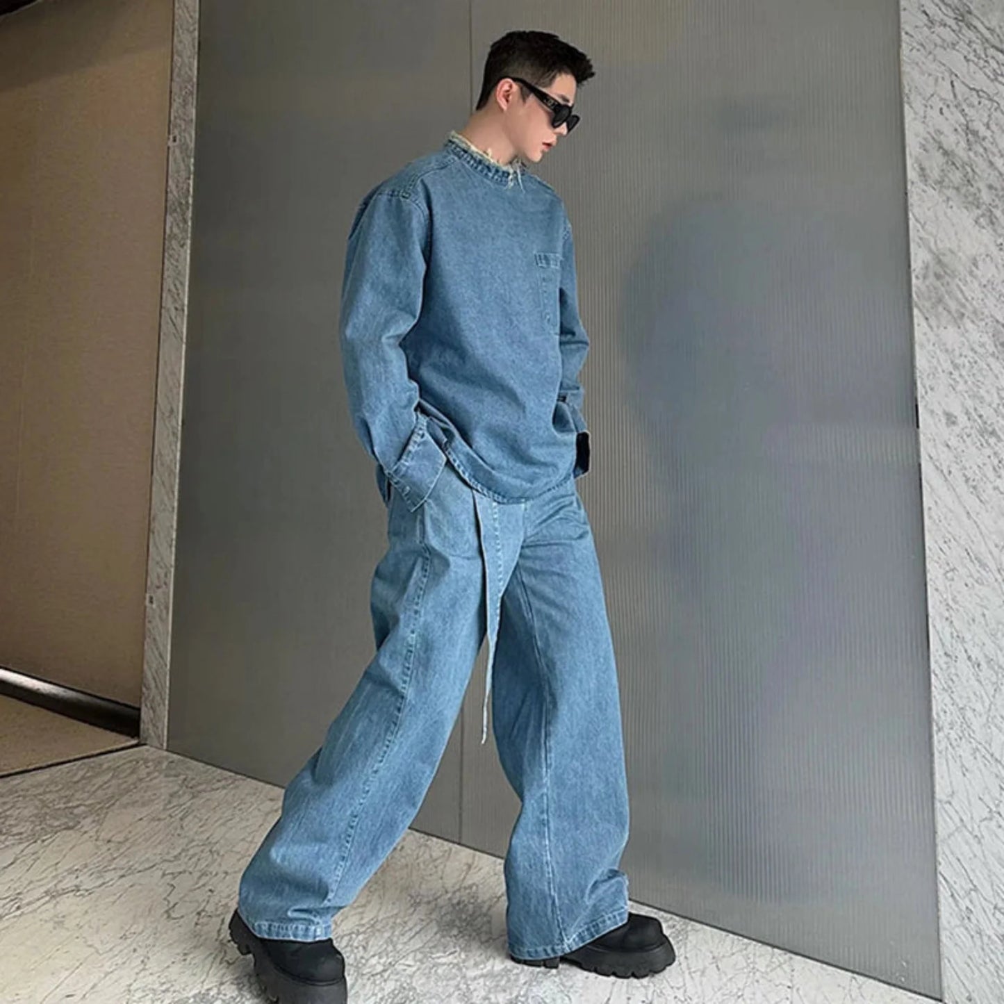 Men's Japanese Double Denim Two-Piece Set