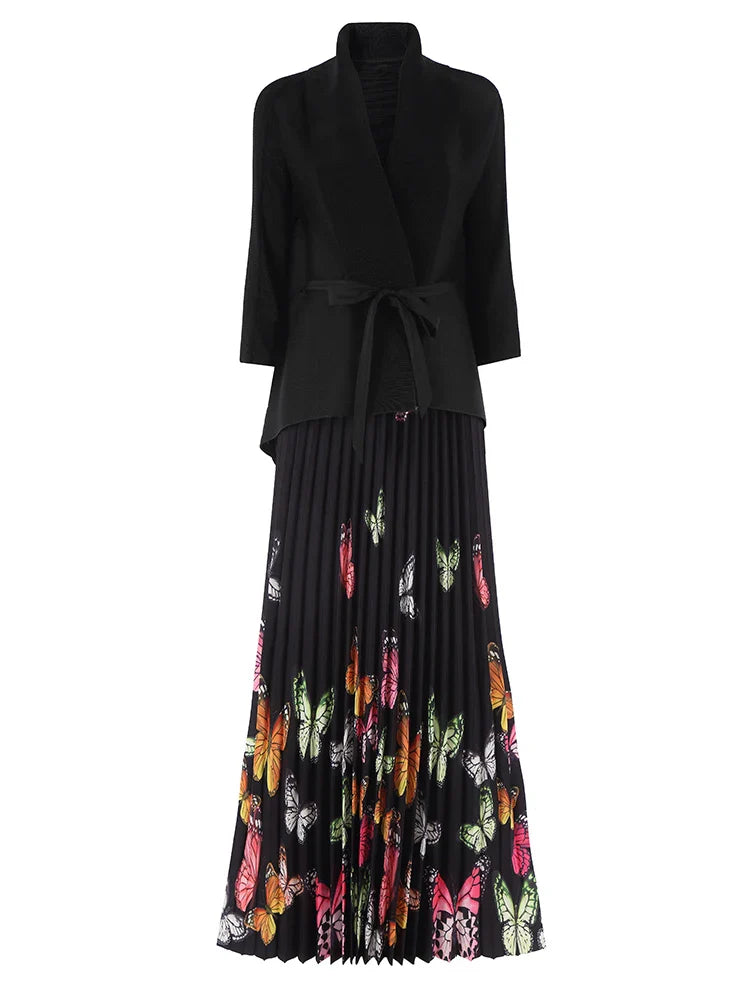 Women's Butterfly Pleated Modest Top & Flowy Skirt