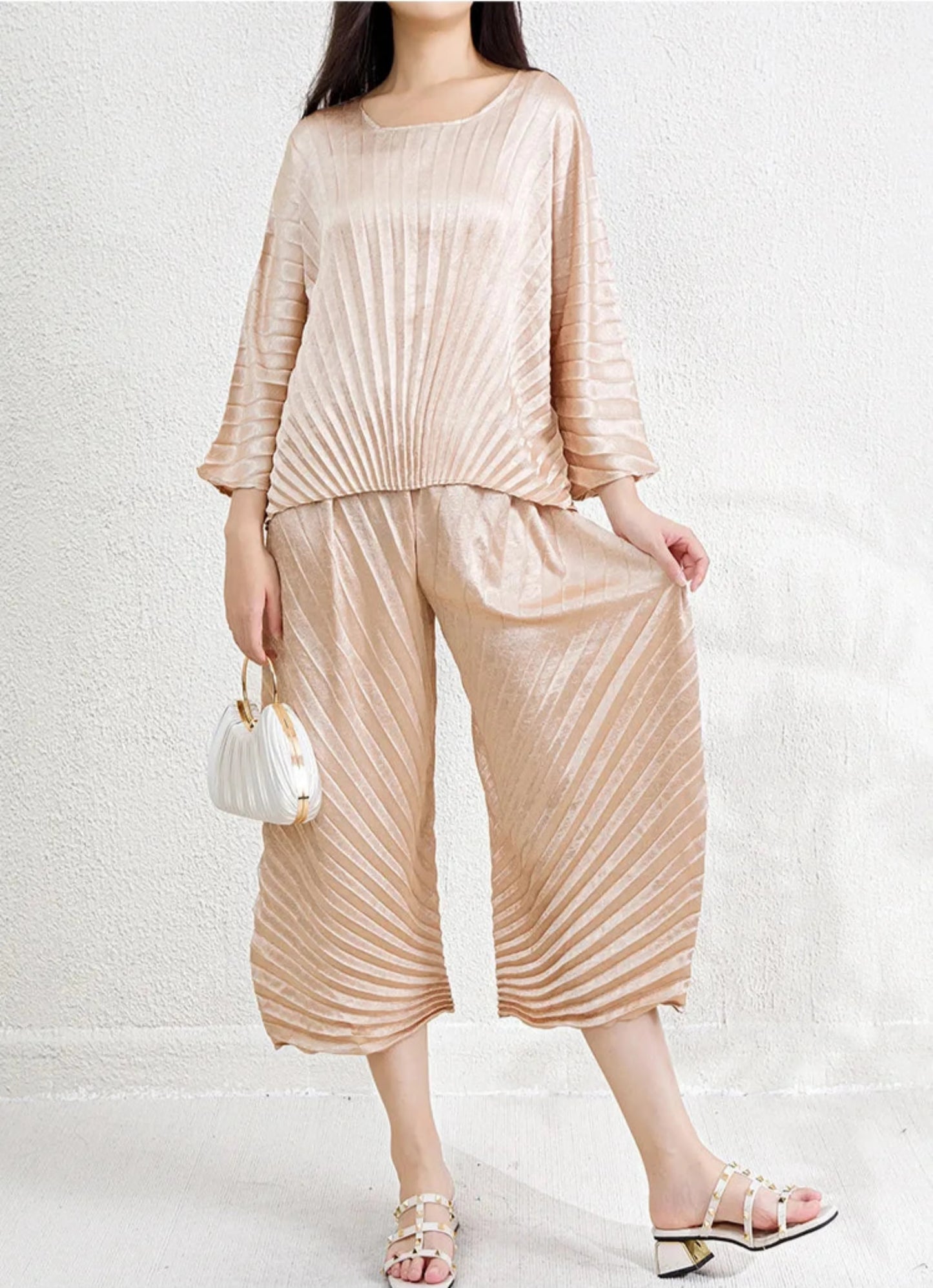 Women's Wide Leg Pleated Two-Piece Set