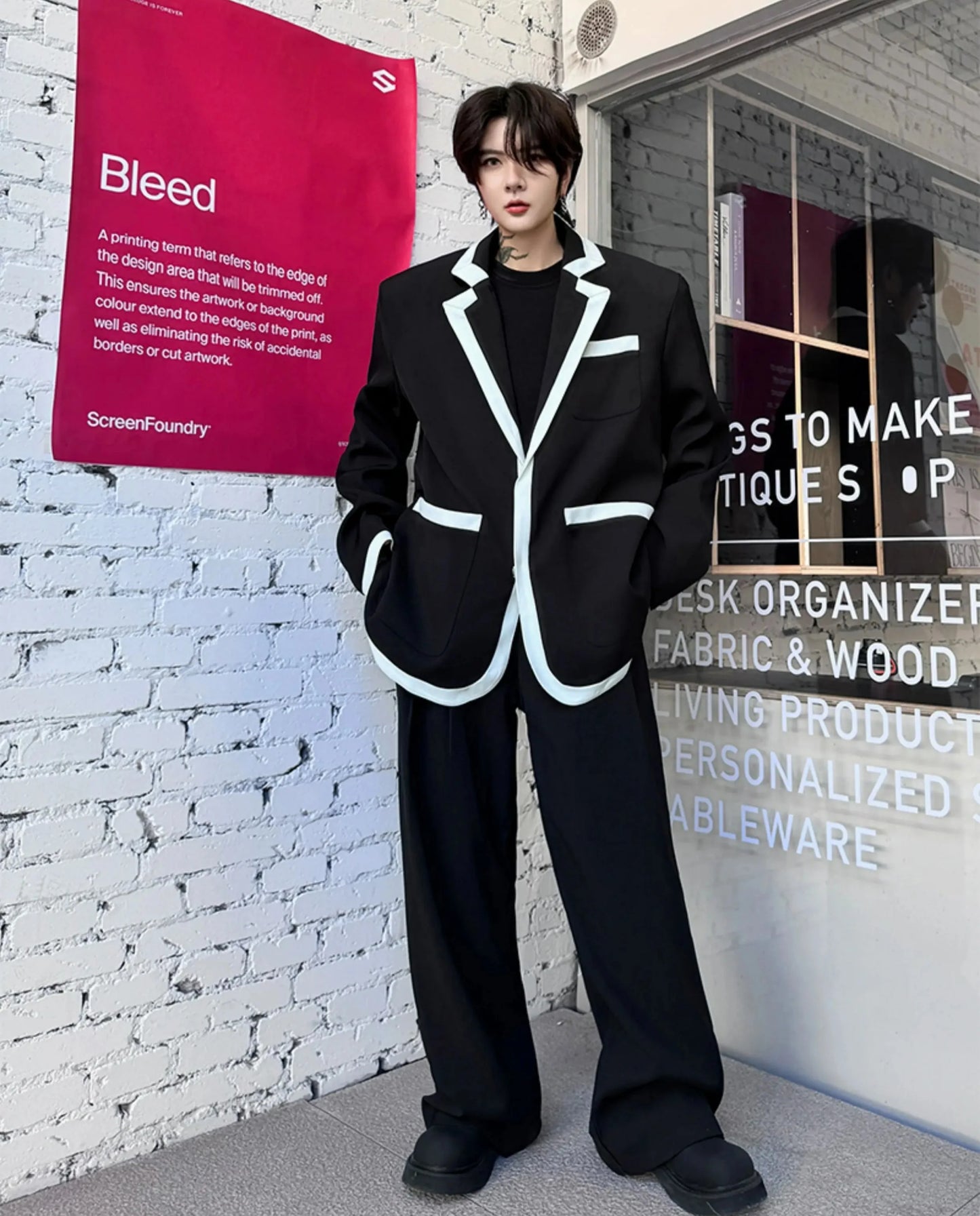 Men's Relaxed-Fit Blazer & Wide-Leg Trousers Suit Set