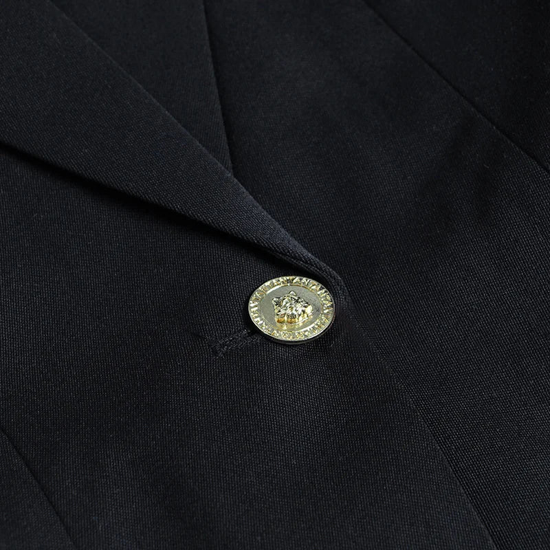 Women's Luxury Black Gold Safety Pin Blazer