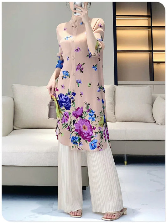 Floral Crepe de Chine Top & Pleated Trousers