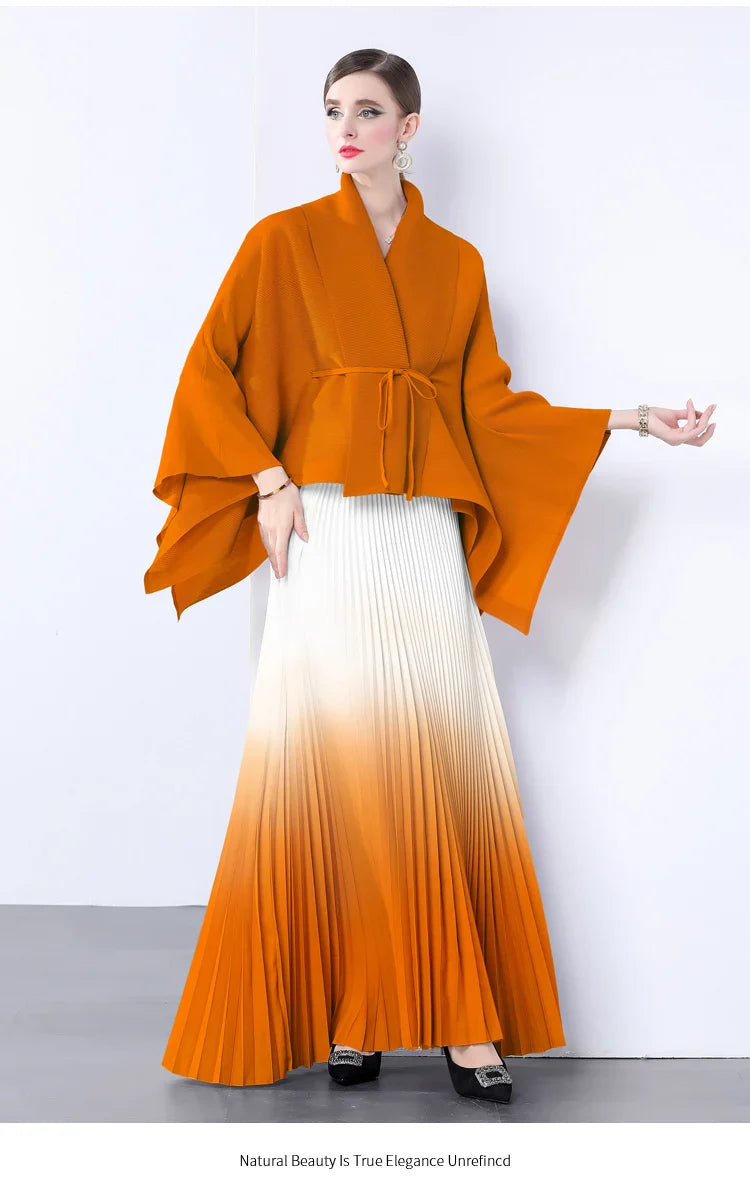 100% Real Pleated 2-Piece Long Skirt Set