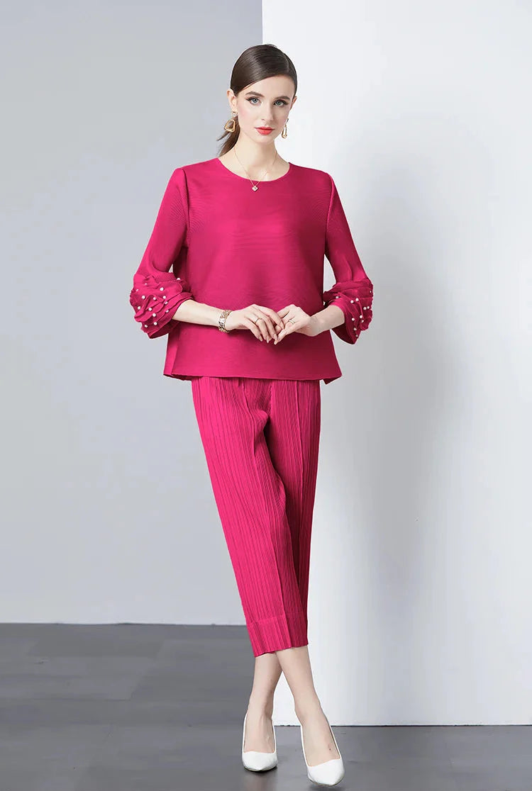 Women's Plissé Top & Cropped Pant Set