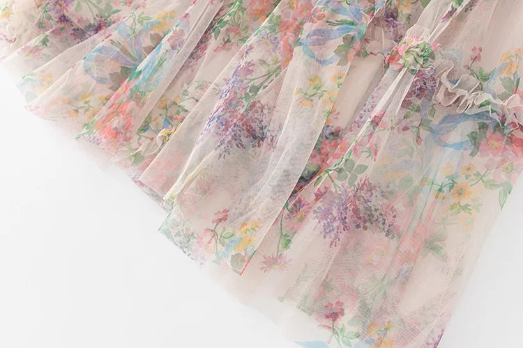 Elegant High Neck Ruffled Floral Midi Dress