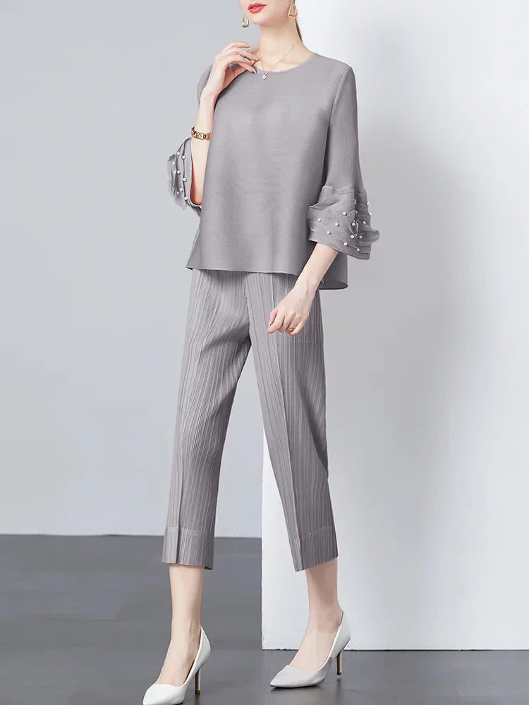 Women's Plissé Top & Cropped Pant Set