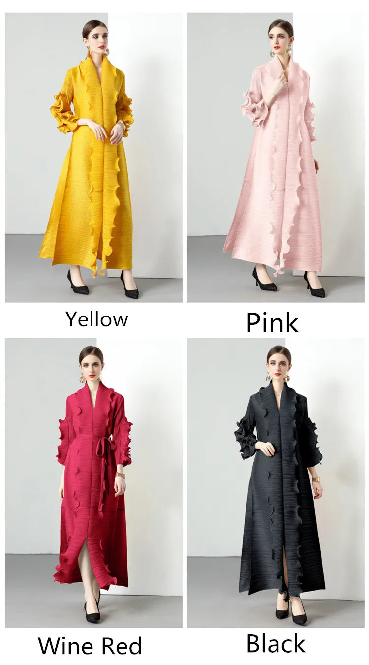 Women's Loose Fit Pleated Long Coat â€?Elegant Outerwear