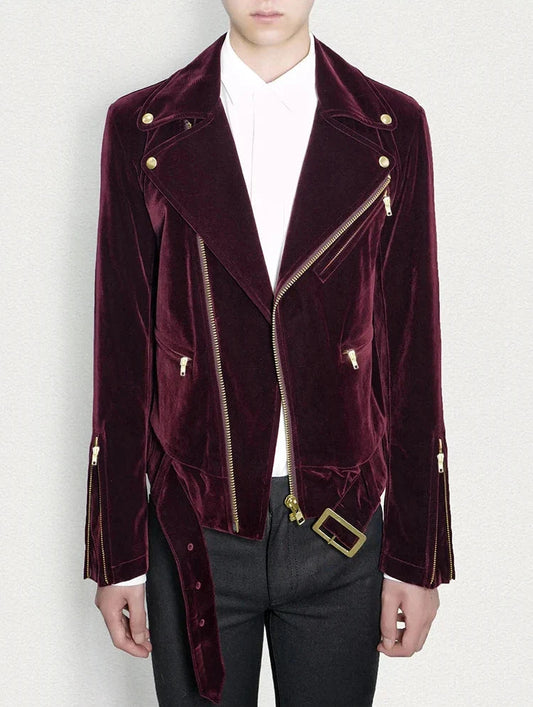 Men's Stylish Velvet Moto Jacket ââ‚?Refined Elegance