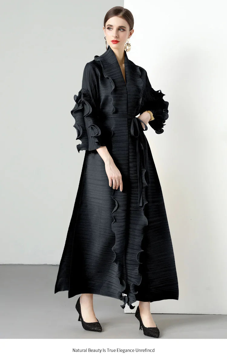 Women's Loose Fit Pleated Long Coat â€?Elegant Outerwear