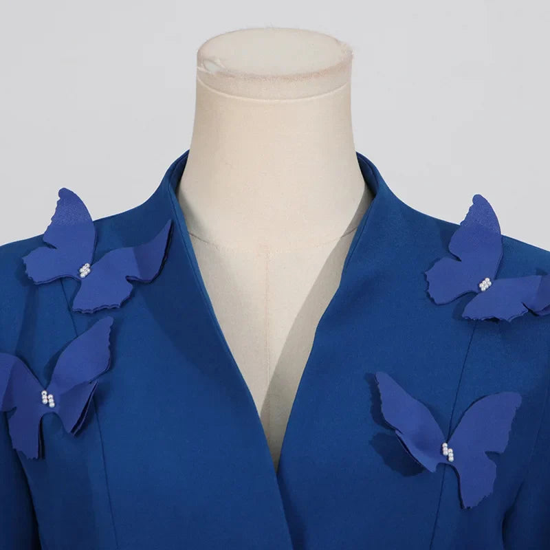 Butterfly Elegance Pleated Skirt & Blazer Set